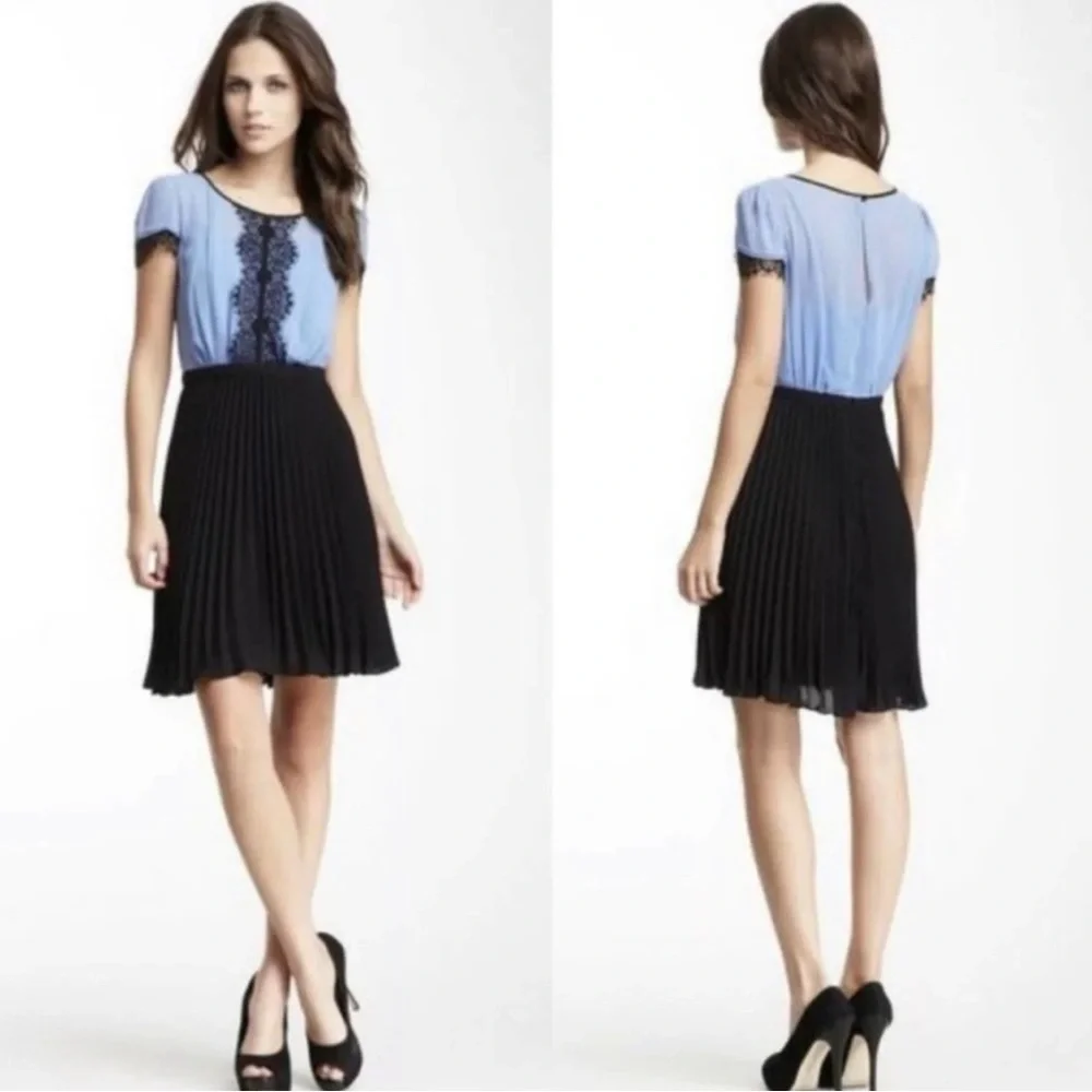 Max And Cleo Women's Pleated Dress Blue/Black Color With Lace